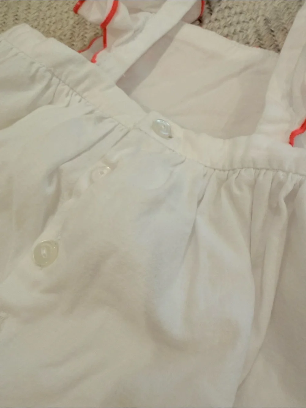 Jacadi Baby 18M Infant White Cotton Dress Neon Pink Smocked and ruffle Sleeves